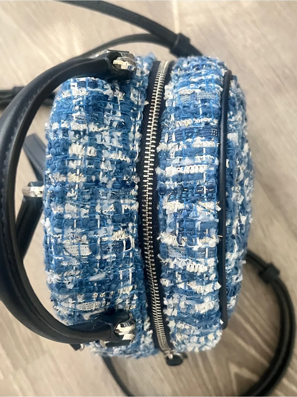 Kate Spade Briar Lane Blue Tweed Mini Convertible Backpack